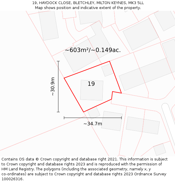 19, HAYDOCK CLOSE, BLETCHLEY, MILTON KEYNES, MK3 5LL: Plot and title map