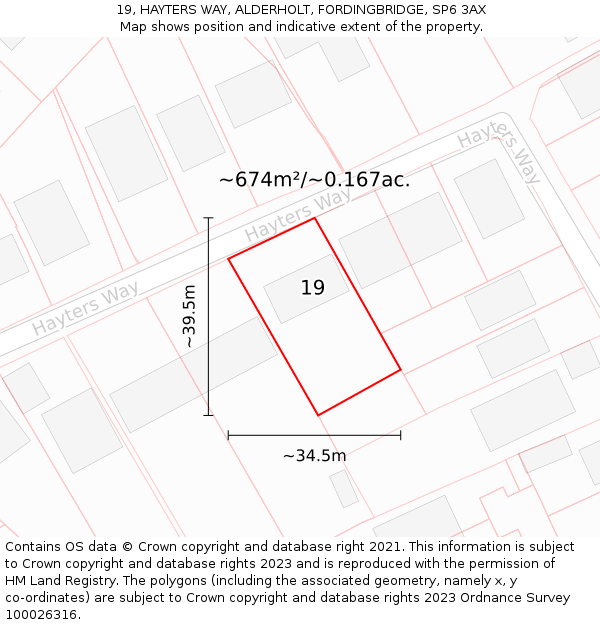 19, HAYTERS WAY, ALDERHOLT, FORDINGBRIDGE, SP6 3AX: Plot and title map