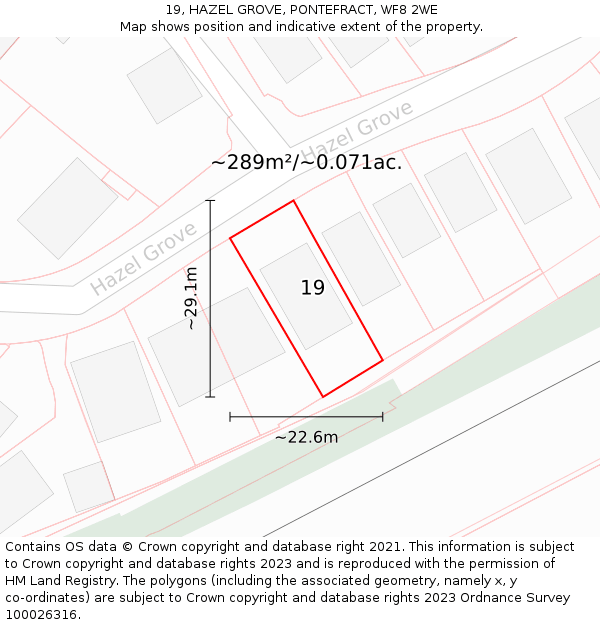 19, HAZEL GROVE, PONTEFRACT, WF8 2WE: Plot and title map