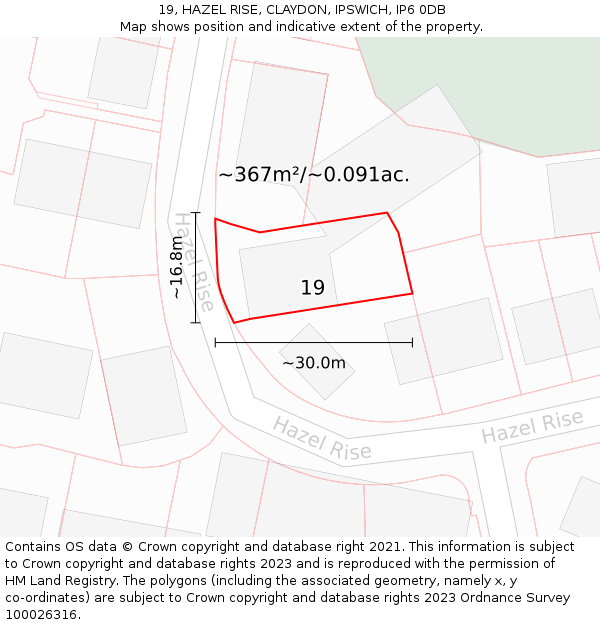 19, HAZEL RISE, CLAYDON, IPSWICH, IP6 0DB: Plot and title map