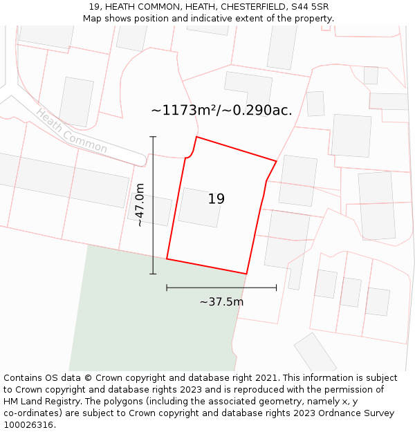 19, HEATH COMMON, HEATH, CHESTERFIELD, S44 5SR: Plot and title map