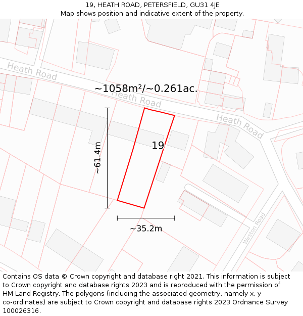 19, HEATH ROAD, PETERSFIELD, GU31 4JE: Plot and title map