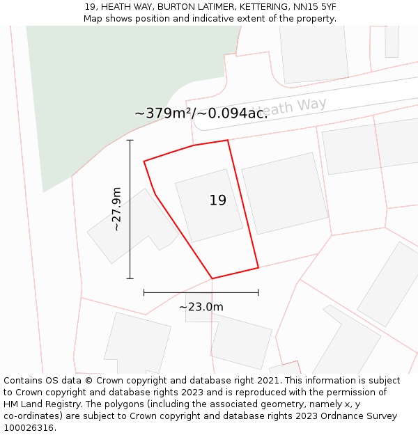 19, HEATH WAY, BURTON LATIMER, KETTERING, NN15 5YF: Plot and title map