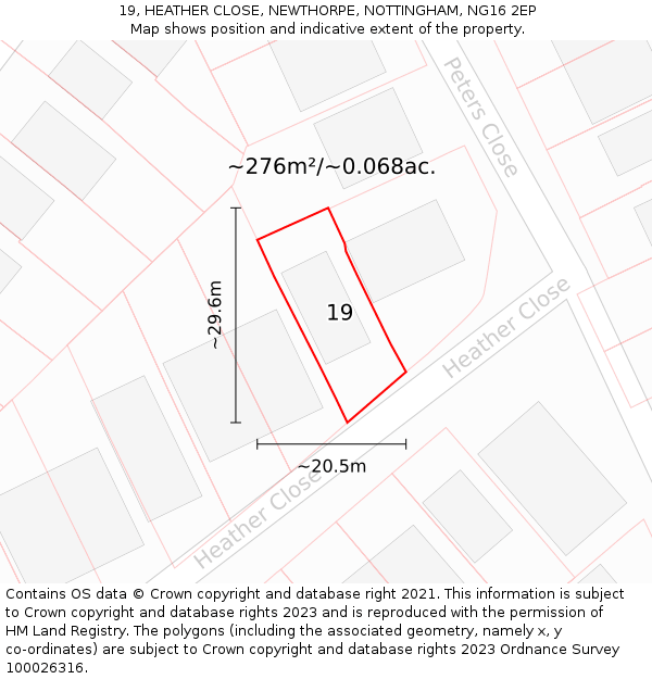 19, HEATHER CLOSE, NEWTHORPE, NOTTINGHAM, NG16 2EP: Plot and title map