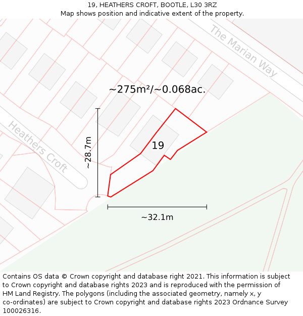 19, HEATHERS CROFT, BOOTLE, L30 3RZ: Plot and title map