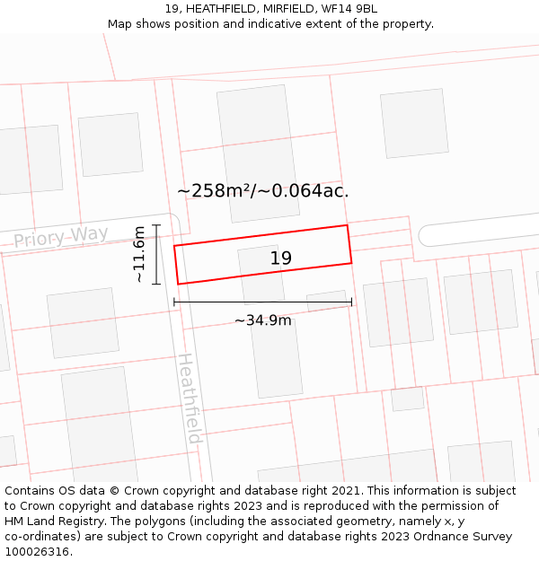 19, HEATHFIELD, MIRFIELD, WF14 9BL: Plot and title map