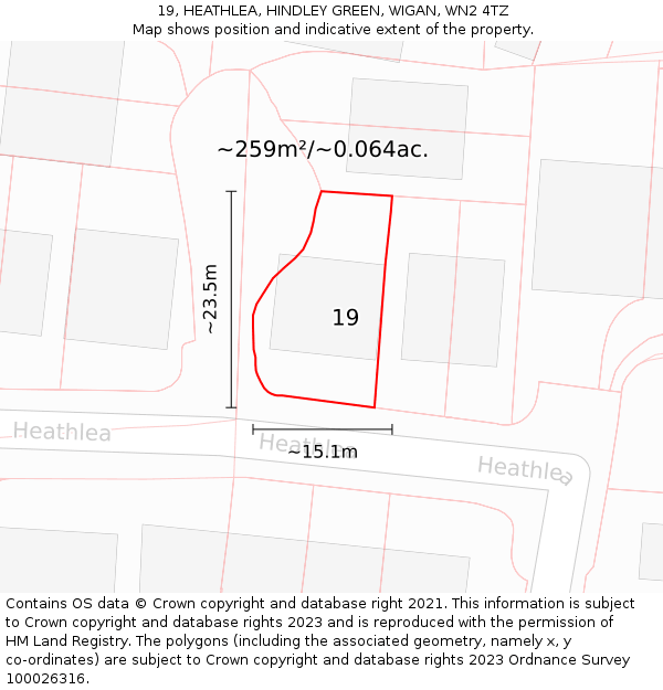 19, HEATHLEA, HINDLEY GREEN, WIGAN, WN2 4TZ: Plot and title map