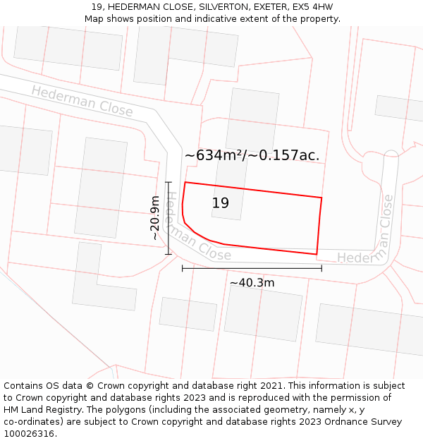19, HEDERMAN CLOSE, SILVERTON, EXETER, EX5 4HW: Plot and title map
