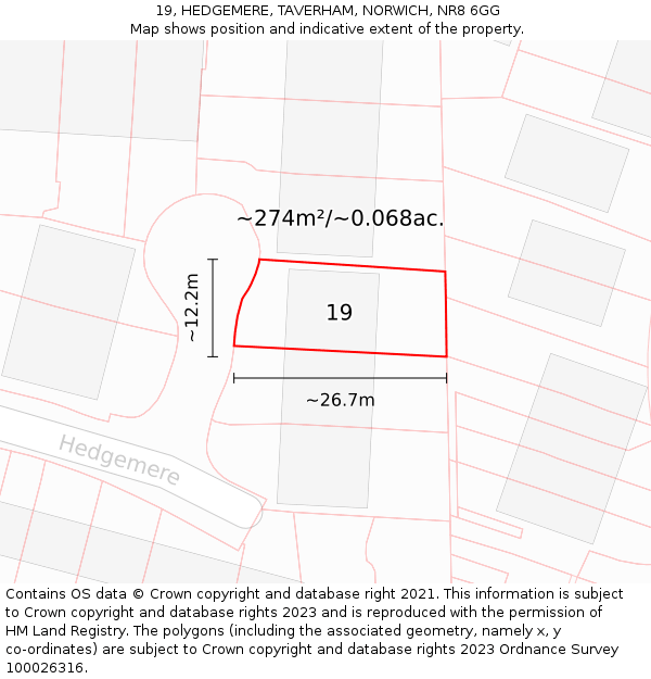 19, HEDGEMERE, TAVERHAM, NORWICH, NR8 6GG: Plot and title map