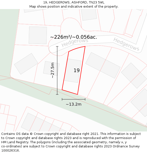 19, HEDGEROWS, ASHFORD, TN23 5WL: Plot and title map