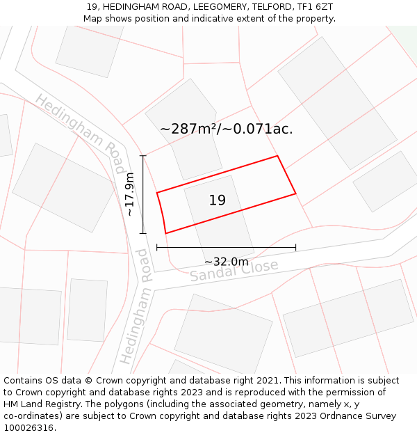 19, HEDINGHAM ROAD, LEEGOMERY, TELFORD, TF1 6ZT: Plot and title map