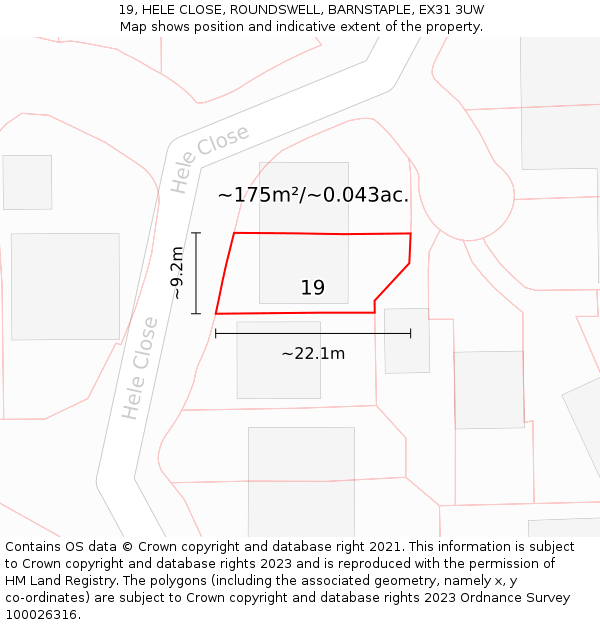 19, HELE CLOSE, ROUNDSWELL, BARNSTAPLE, EX31 3UW: Plot and title map
