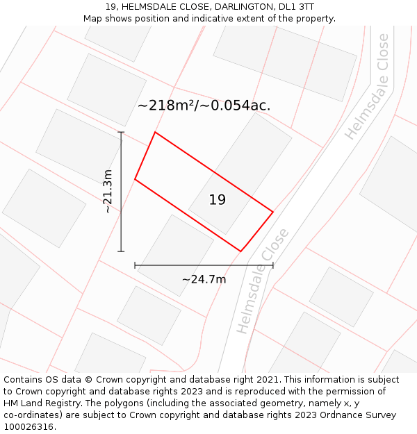 19, HELMSDALE CLOSE, DARLINGTON, DL1 3TT: Plot and title map