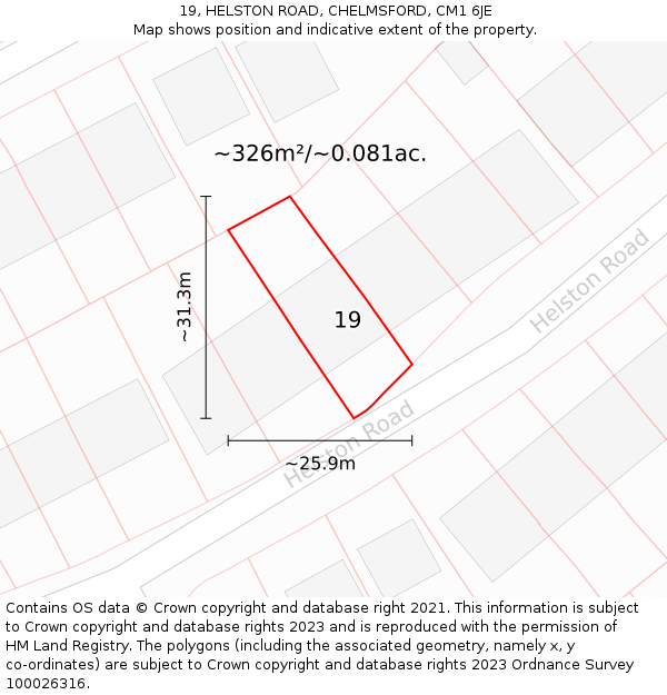 19, HELSTON ROAD, CHELMSFORD, CM1 6JE: Plot and title map
