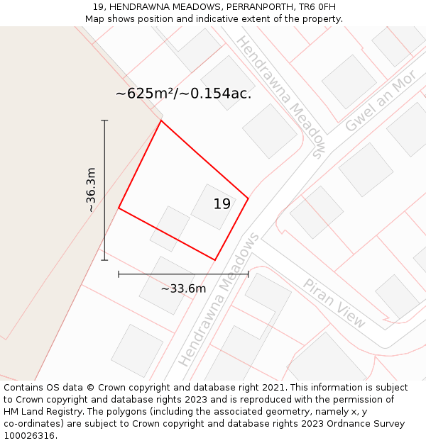 19, HENDRAWNA MEADOWS, PERRANPORTH, TR6 0FH: Plot and title map