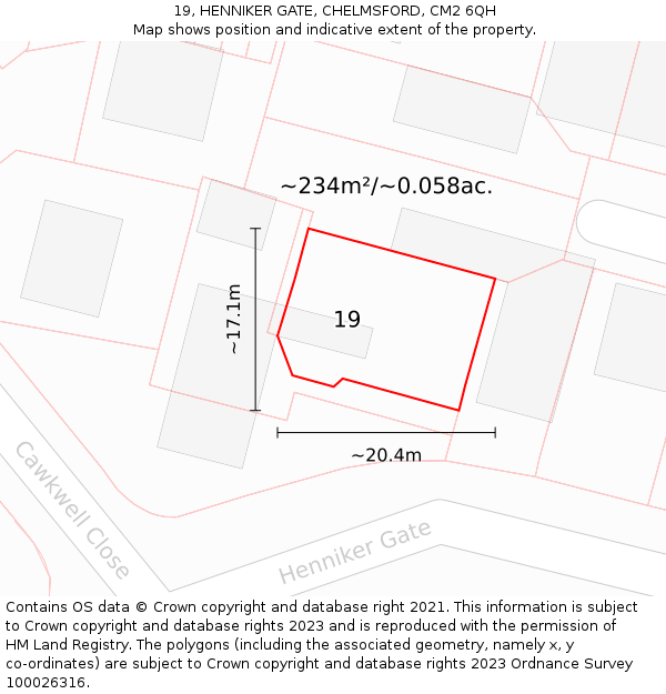 19, HENNIKER GATE, CHELMSFORD, CM2 6QH: Plot and title map