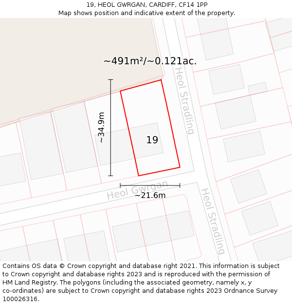 19, HEOL GWRGAN, CARDIFF, CF14 1PP: Plot and title map