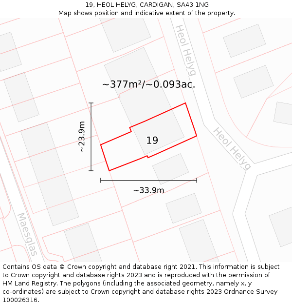 19, HEOL HELYG, CARDIGAN, SA43 1NG: Plot and title map
