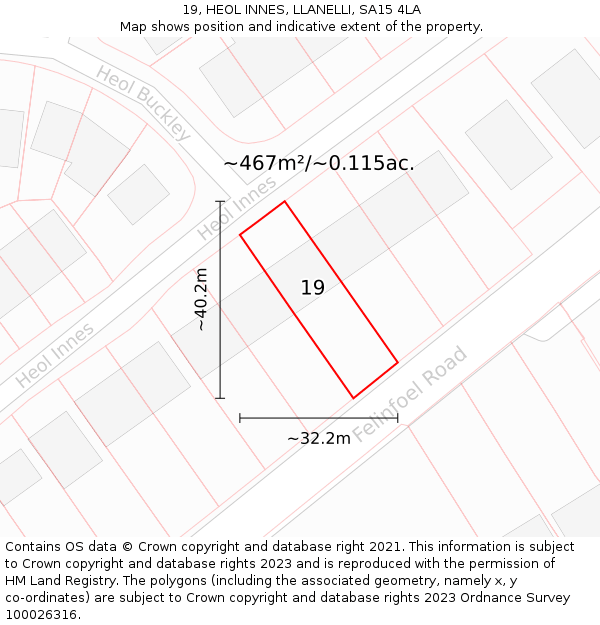19, HEOL INNES, LLANELLI, SA15 4LA: Plot and title map