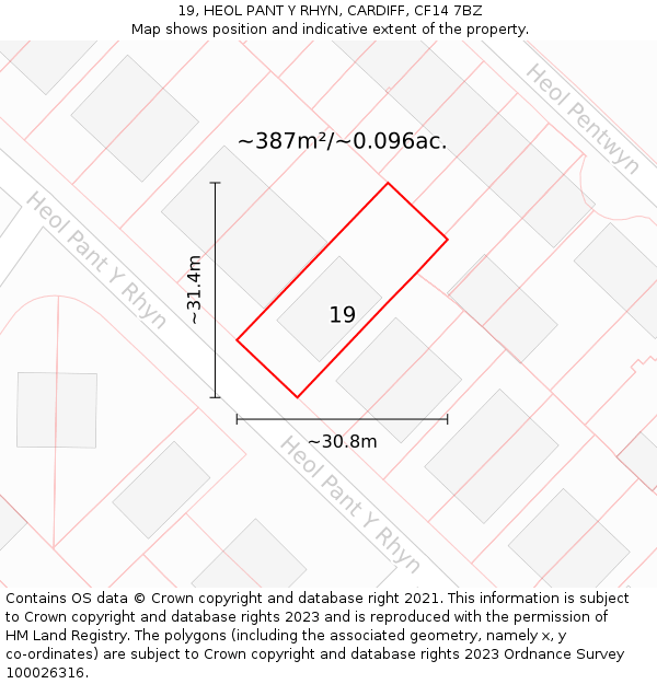19, HEOL PANT Y RHYN, CARDIFF, CF14 7BZ: Plot and title map
