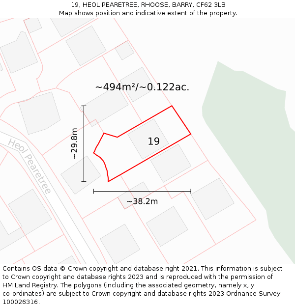 19, HEOL PEARETREE, RHOOSE, BARRY, CF62 3LB: Plot and title map