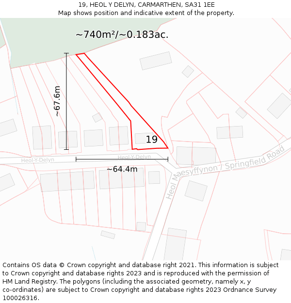 19, HEOL Y DELYN, CARMARTHEN, SA31 1EE: Plot and title map