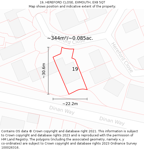 19, HEREFORD CLOSE, EXMOUTH, EX8 5QT: Plot and title map