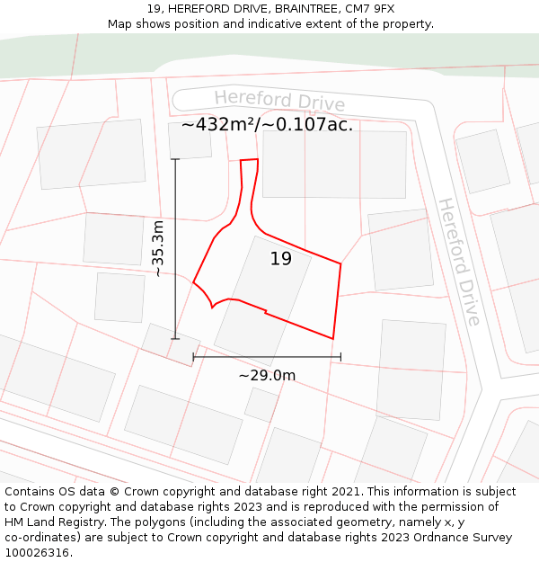 19, HEREFORD DRIVE, BRAINTREE, CM7 9FX: Plot and title map