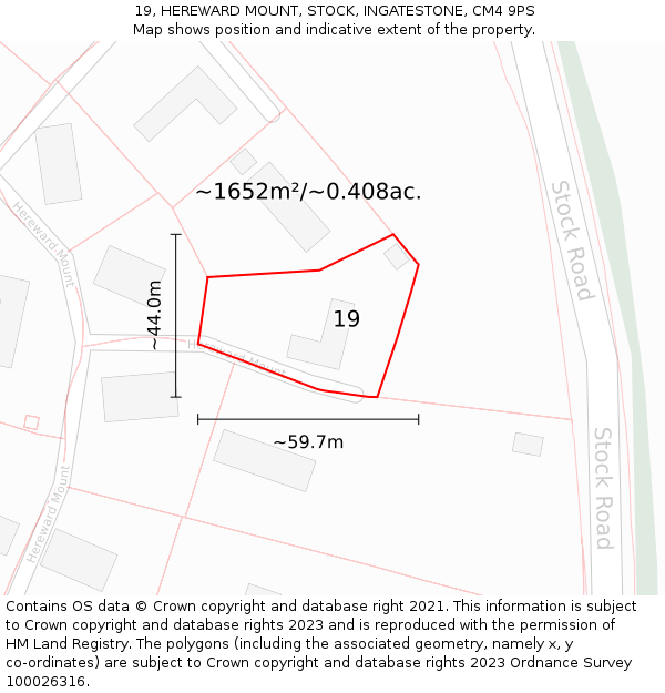 19, HEREWARD MOUNT, STOCK, INGATESTONE, CM4 9PS: Plot and title map
