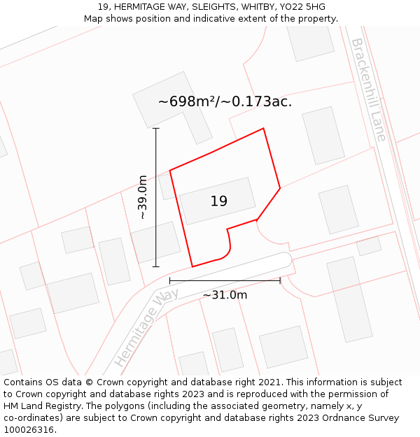 19, HERMITAGE WAY, SLEIGHTS, WHITBY, YO22 5HG: Plot and title map