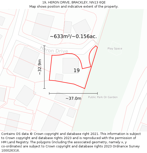 19, HERON DRIVE, BRACKLEY, NN13 6QE: Plot and title map