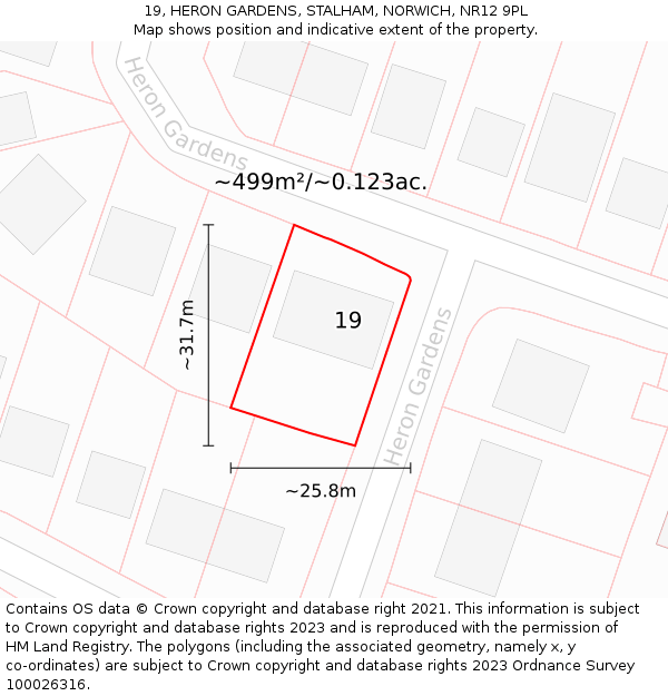 19, HERON GARDENS, STALHAM, NORWICH, NR12 9PL: Plot and title map