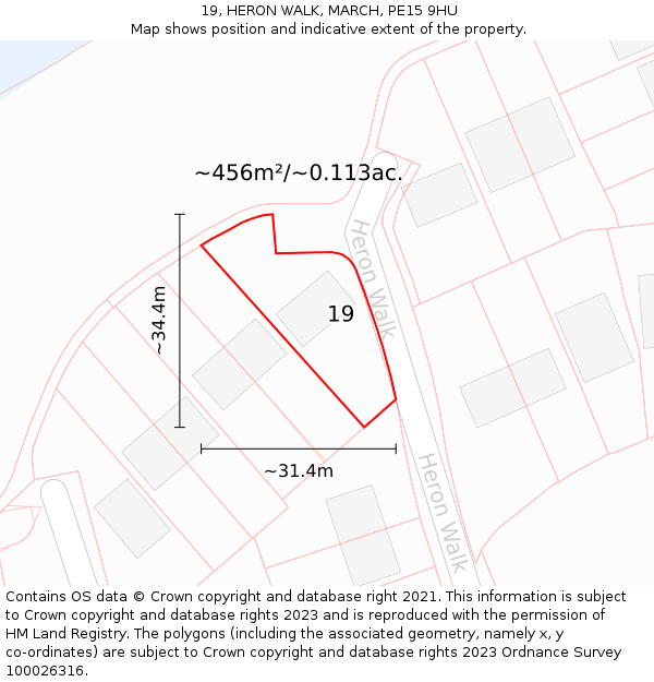 19, HERON WALK, MARCH, PE15 9HU: Plot and title map