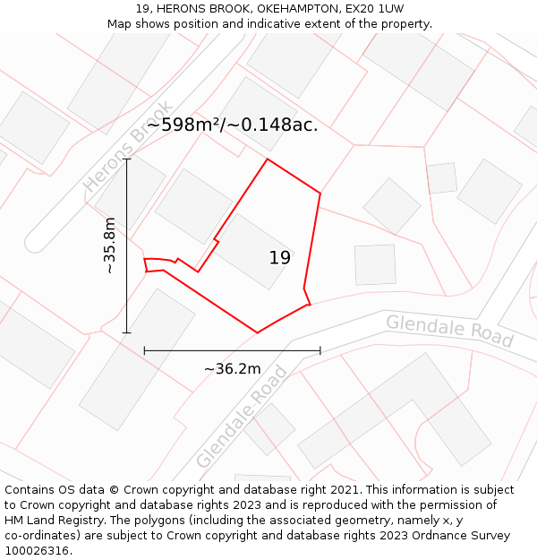 19, HERONS BROOK, OKEHAMPTON, EX20 1UW: Plot and title map