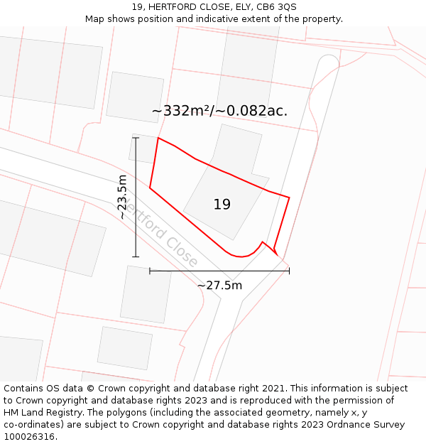 19, HERTFORD CLOSE, ELY, CB6 3QS: Plot and title map