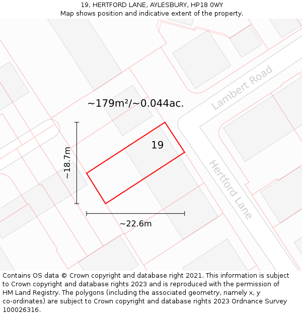 19, HERTFORD LANE, AYLESBURY, HP18 0WY: Plot and title map