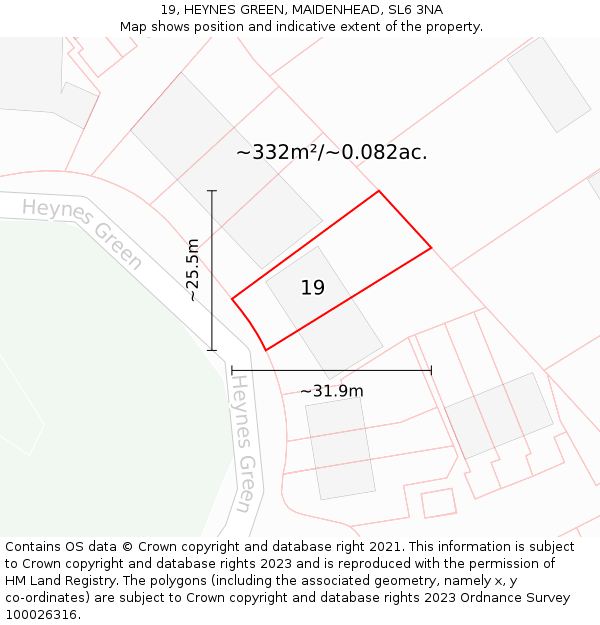19, HEYNES GREEN, MAIDENHEAD, SL6 3NA: Plot and title map