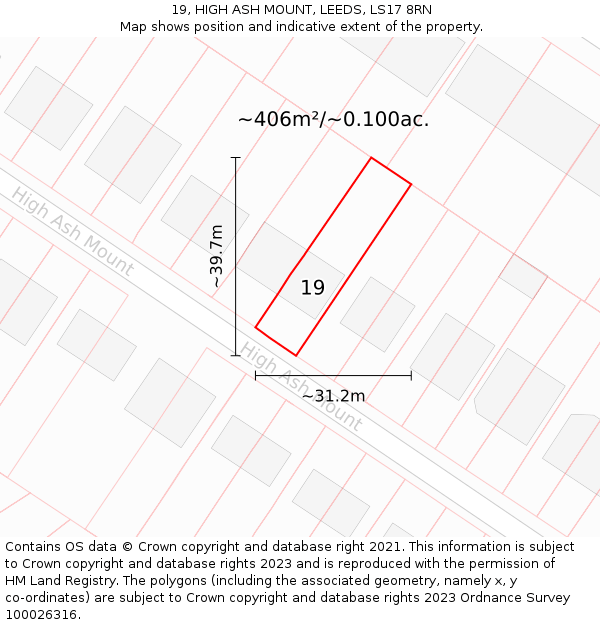 19, HIGH ASH MOUNT, LEEDS, LS17 8RN: Plot and title map