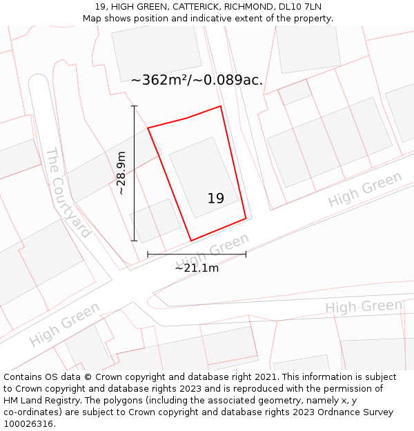 19, HIGH GREEN, CATTERICK, RICHMOND, DL10 7LN: Plot and title map