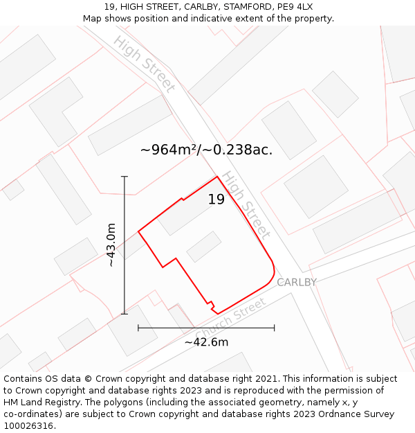 19, HIGH STREET, CARLBY, STAMFORD, PE9 4LX: Plot and title map
