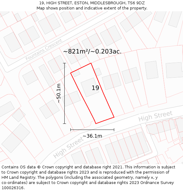 19, HIGH STREET, ESTON, MIDDLESBROUGH, TS6 9DZ: Plot and title map