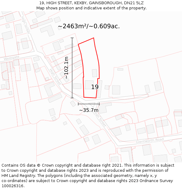 19, HIGH STREET, KEXBY, GAINSBOROUGH, DN21 5LZ: Plot and title map