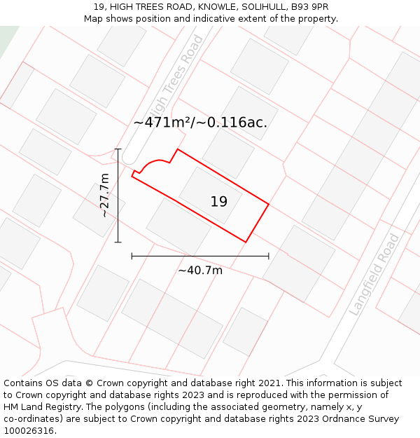 19, HIGH TREES ROAD, KNOWLE, SOLIHULL, B93 9PR: Plot and title map
