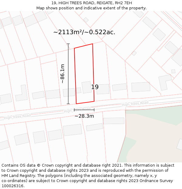 19, HIGH TREES ROAD, REIGATE, RH2 7EH: Plot and title map