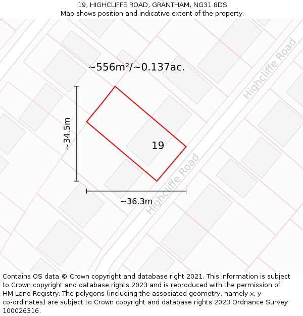 19, HIGHCLIFFE ROAD, GRANTHAM, NG31 8DS: Plot and title map