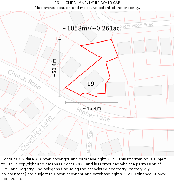 19, HIGHER LANE, LYMM, WA13 0AR: Plot and title map