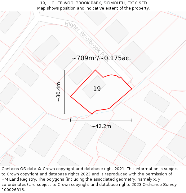 19, HIGHER WOOLBROOK PARK, SIDMOUTH, EX10 9ED: Plot and title map