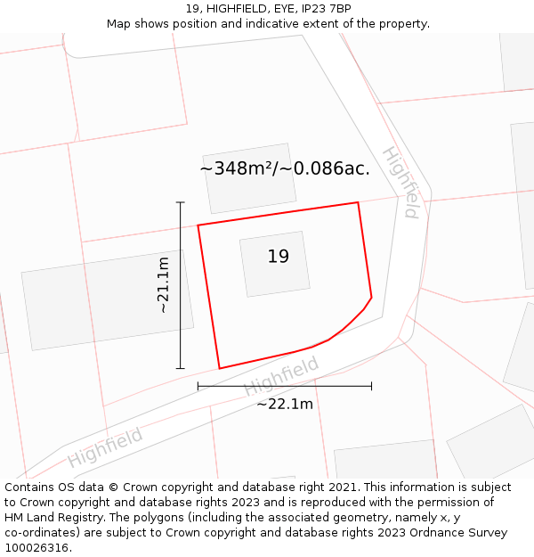 19, HIGHFIELD, EYE, IP23 7BP: Plot and title map