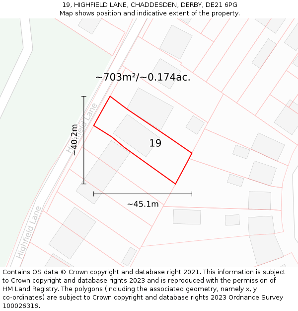 19, HIGHFIELD LANE, CHADDESDEN, DERBY, DE21 6PG: Plot and title map