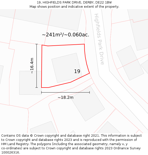 19, HIGHFIELDS PARK DRIVE, DERBY, DE22 1BW: Plot and title map